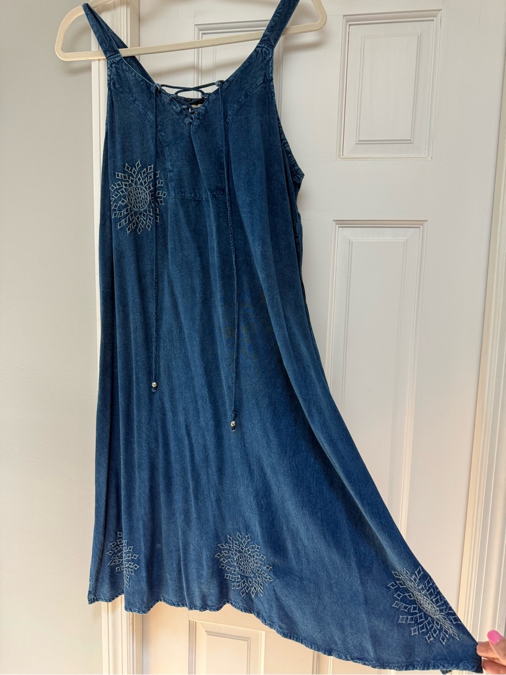 Denim Sun Dress with Embroidered Accents by Raya Sun XL - Picture 2 of 7
